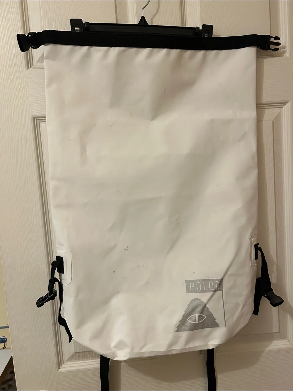 Poler White Down River Roll-Top White Backpack with Black Accents